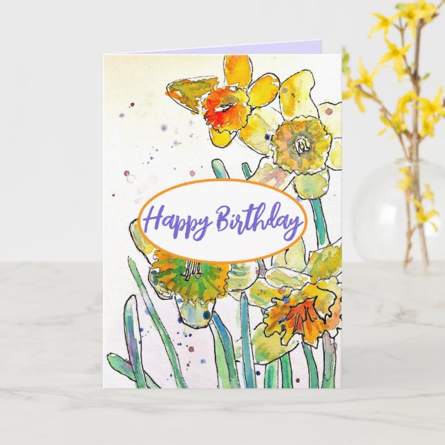 Yellow Daffodil Spring Flower Watercolor Birthday Card (Yellow Flower)