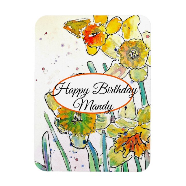 Yellow Daffodil Spring Flower Watercolor Birthday Magnet (Vertical)