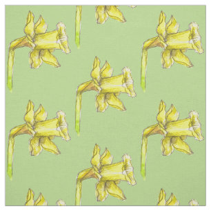 Yellow Daffodil Spring Green Fabric