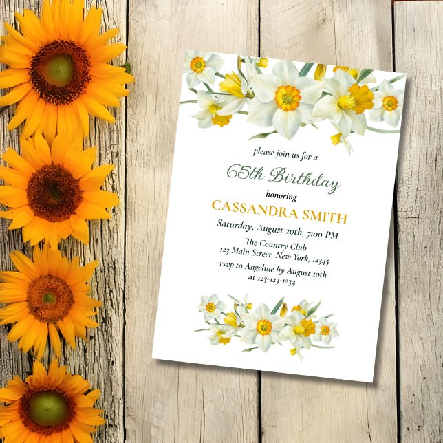 Yellow Daffodil Spring Rustic Floral Birthday  Invitation (Creator Uploaded)