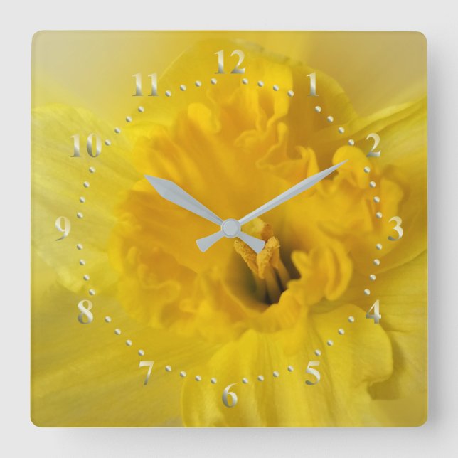 yellow daffodil square wall clock (Front)