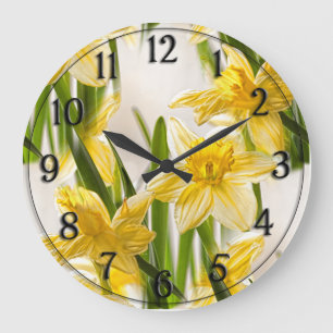 Yellow Daffodil Wallpaper Pattern Large Clock