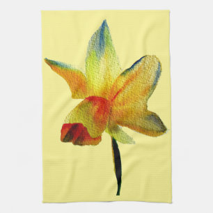 Yellow Daffodil watercolour art Spring Flower Tea Towel