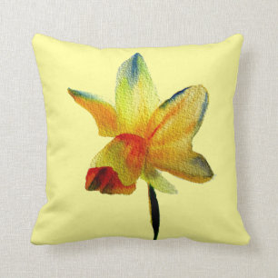 Yellow Daffodil watercolour Spring flower art Cushion