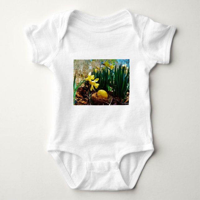 Yellow Daffodils and a Yellow Easter egg Baby Bodysuit (Front)