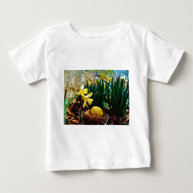 Yellow Daffodils and a Yellow Easter egg Baby T-Shirt (Front)