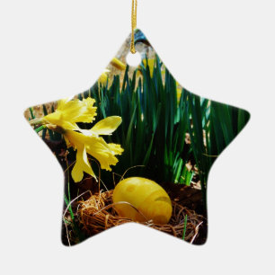 Yellow Daffodils and a Yellow Easter egg Ceramic Tree Decoration