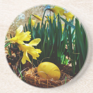Yellow Daffodils and a Yellow Easter egg Coaster