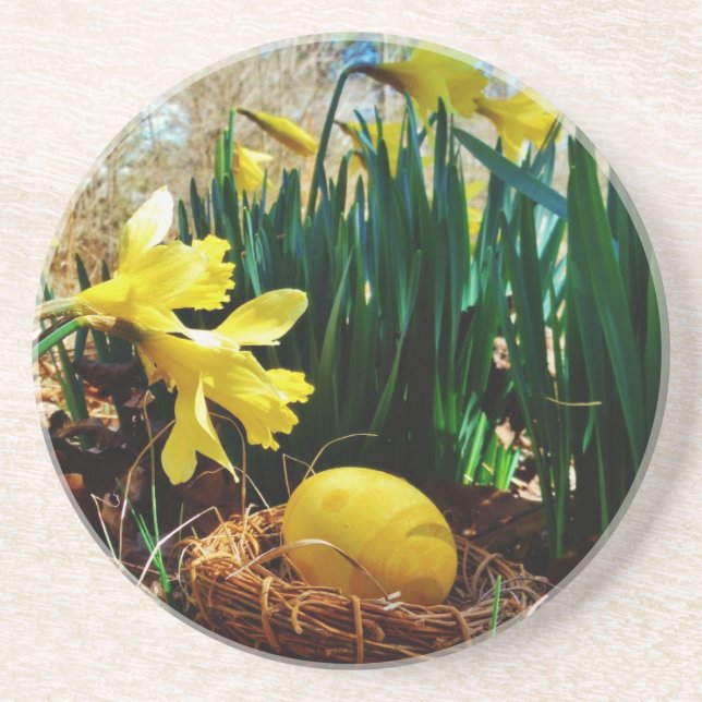 Yellow Daffodils and a Yellow Easter egg Coaster (Front)