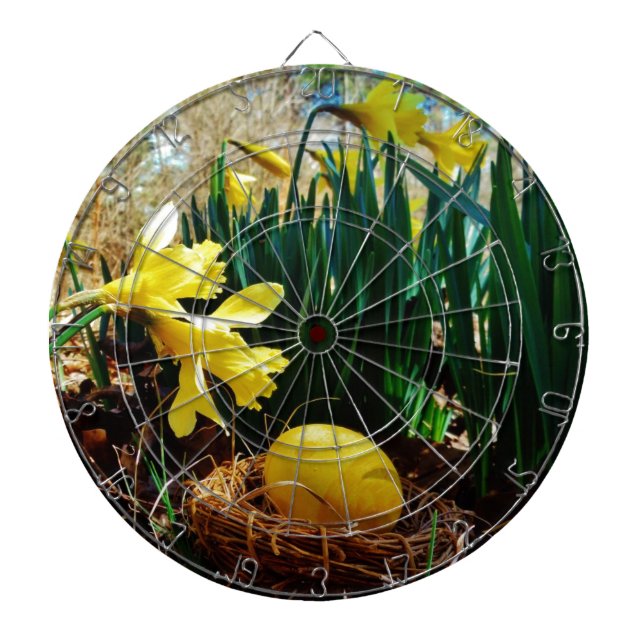 Yellow Daffodils and a Yellow Easter egg Dartboard (Front)