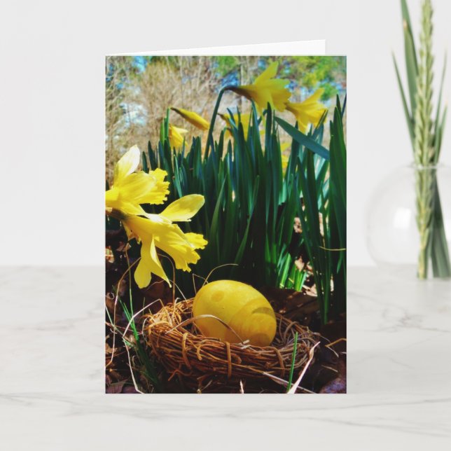 Yellow Daffodils and a Yellow Easter egg Holiday Card (Front)