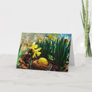 Yellow Daffodils and a Yellow Easter egg Holiday Card