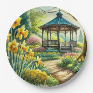 Yellow Daffodils and Gazebo Paper Plate