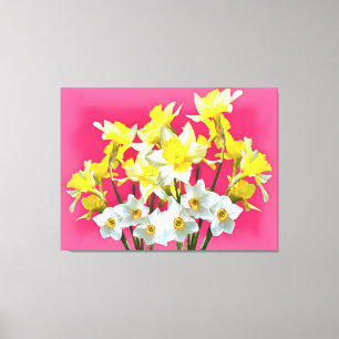Yellow Daffodils And White Narcissi Viva Magenta Canvas Print