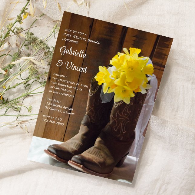 Yellow Daffodils Cowboy Boots Post Wedding Brunch Invitation (Creator Uploaded)