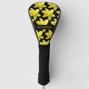 Yellow Daffodils Custom Name Black Golf Head Cover