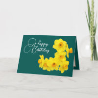 Yellow Daffodils Cyan Background Birthday