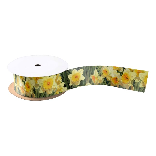Yellow Daffodils Floral Garden Satin Ribbon (Spool)