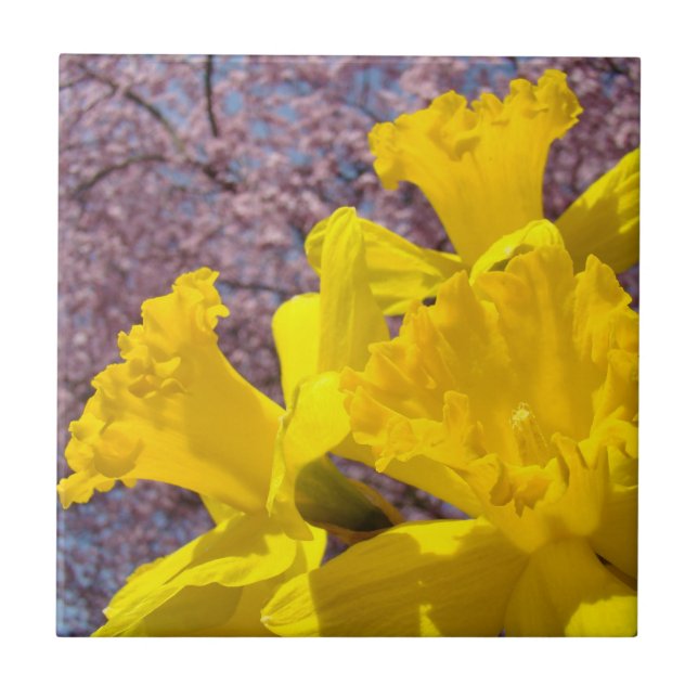 Yellow Daffodils Flower Tile Art Keepsakes boxes (Front)