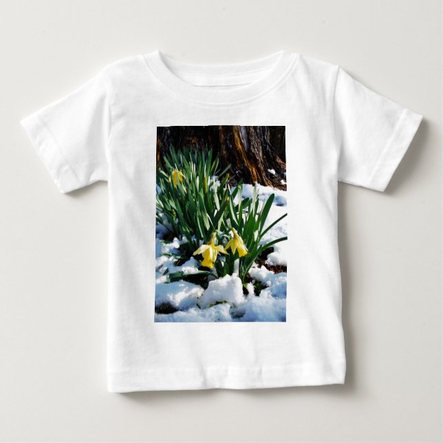 Yellow Daffodils flowers in the snow Baby T-Shirt (Front)