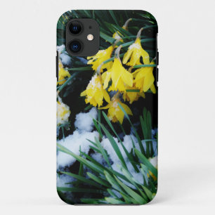 Yellow Daffodils flowers in the snow iPhone 11 Case