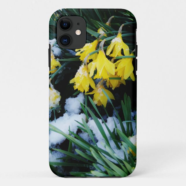 Yellow Daffodils flowers in the snow Case-Mate iPhone Case (Back)