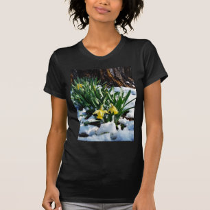 Yellow Daffodils flowers in the snow T-Shirt