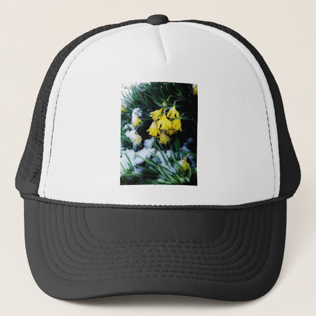 Yellow Daffodils flowers in the snow Trucker Hat (Front)