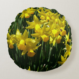 Yellow Daffodils I Cheery Spring Flowers Round Cushion