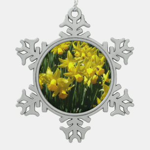 Yellow Daffodils I Cheery Spring Flowers Snowflake Pewter Christmas Ornament