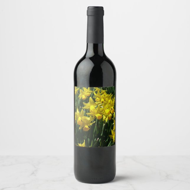Yellow Daffodils I Cheery Spring Flowers Wine Label (Front)