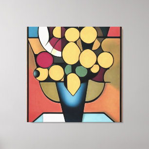 Yellow Daffodils In A Blue Vase Geometric Style Ar Canvas Print
