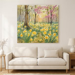Yellow Daffodils in Spring Forest Watercolor  Canvas Print<br><div class="desc">Introduce a touch of springtime elegance to your home or business with this exquisite canvas print. This piece features a watercolor depiction of naturalized yellow daffodils within a woodland scene, complemented by redbud trees in full bloom, creating a warm and inviting atmosphere in any setting. Generated content: The artwork in...</div>