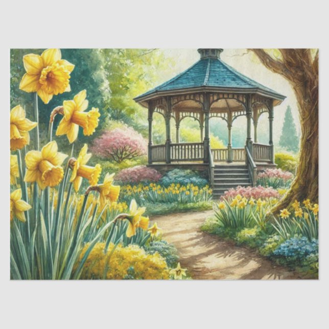 Yellow Daffodils in Spring with Gazebo  Tissue Paper (Front)