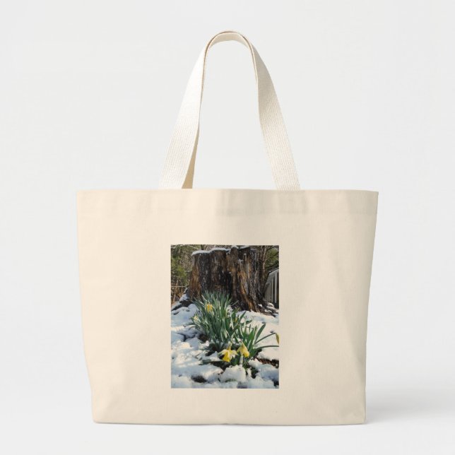 Yellow Daffodils in the snow Large Tote Bag (Front)
