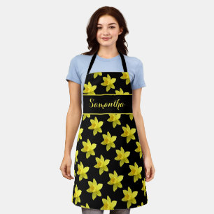 Yellow Daffodils on Black Personalized Apron