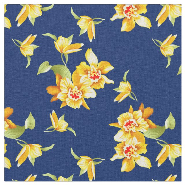 Yellow Daffodils on Navy Blue Fabric (Close Up)