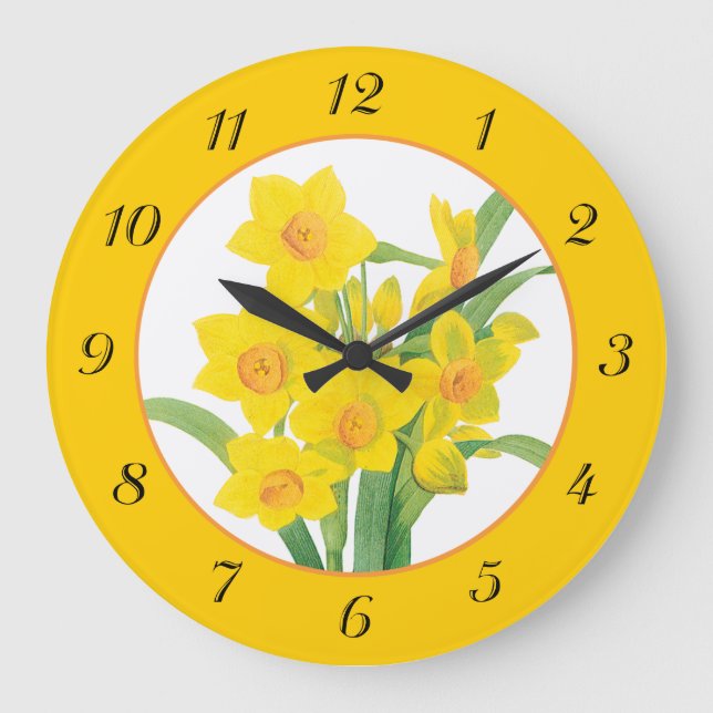 Yellow Daffodils on Orange Floral Wall Clock (Front)