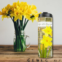 Yellow Daffodils On Rustic Green Flowers Quote