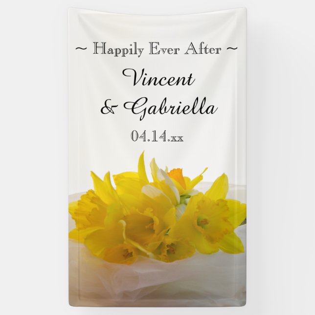 Yellow Daffodils on White Spring Wedding Banner (Vertical)
