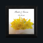 Yellow Daffodils on White Spring Wedding Gift Box<br><div class="desc">The pretty Yellow Daffodils on White Spring Wedding Gift Box can be personalised with the names of the bride and groom and their March, April or May springtime marriage ceremony date. Create a personalised keepsake gift for the newlyweds or a thank you gift for your wedding attendants, bridesmaids and bridal...</div>