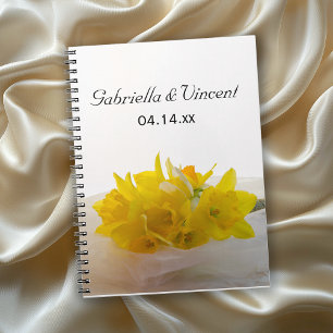 Yellow Daffodils on White Spring Wedding Spiral Notebook