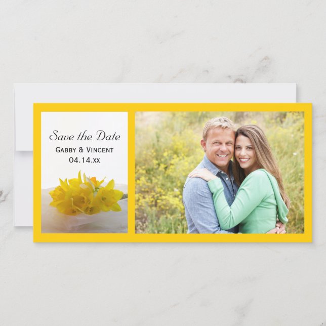 Yellow Daffodils on White Wedding Save the Date (Front)