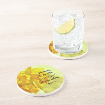 Yellow Daffodils Scripture Sand Stone Coaster