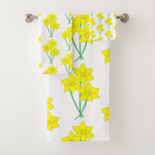 Yellow Daffodils Spring Flowers Bunch Floral Bath Towel Set