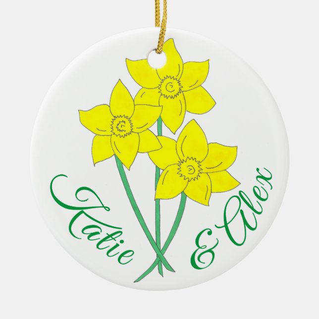 Yellow Daffodils Spring Flowers Bunch Floral Ceramic Tree Decoration (Front)