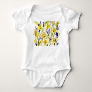 Yellow Daffodils Watercolor Illustration Baby Bodysuit