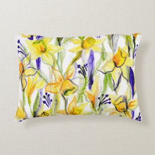 Yellow Daffodils Watercolor Illustration Decorative Cushion