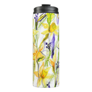 Yellow Daffodils Watercolor Illustration Thermal Tumbler