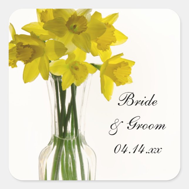 Yellow Daffodils Wedding Square Envelope Seals (Front)